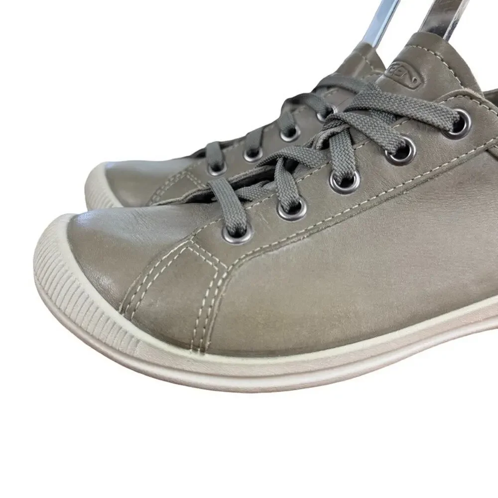 Keen Lorelai Sneakers Olive Green Leather Lace Up Sneakers Casual Shoes sz 6